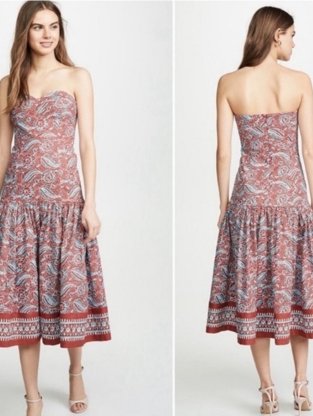 Veronica Beard Red Paisley-Print Midi Dress with Blue Accents